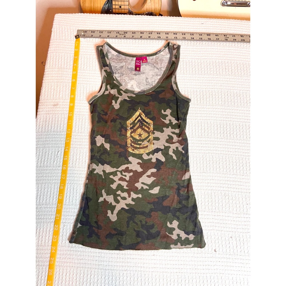 SO Real So Right Camo Tank Top Gold Glitter Military Chevron Green Medium M